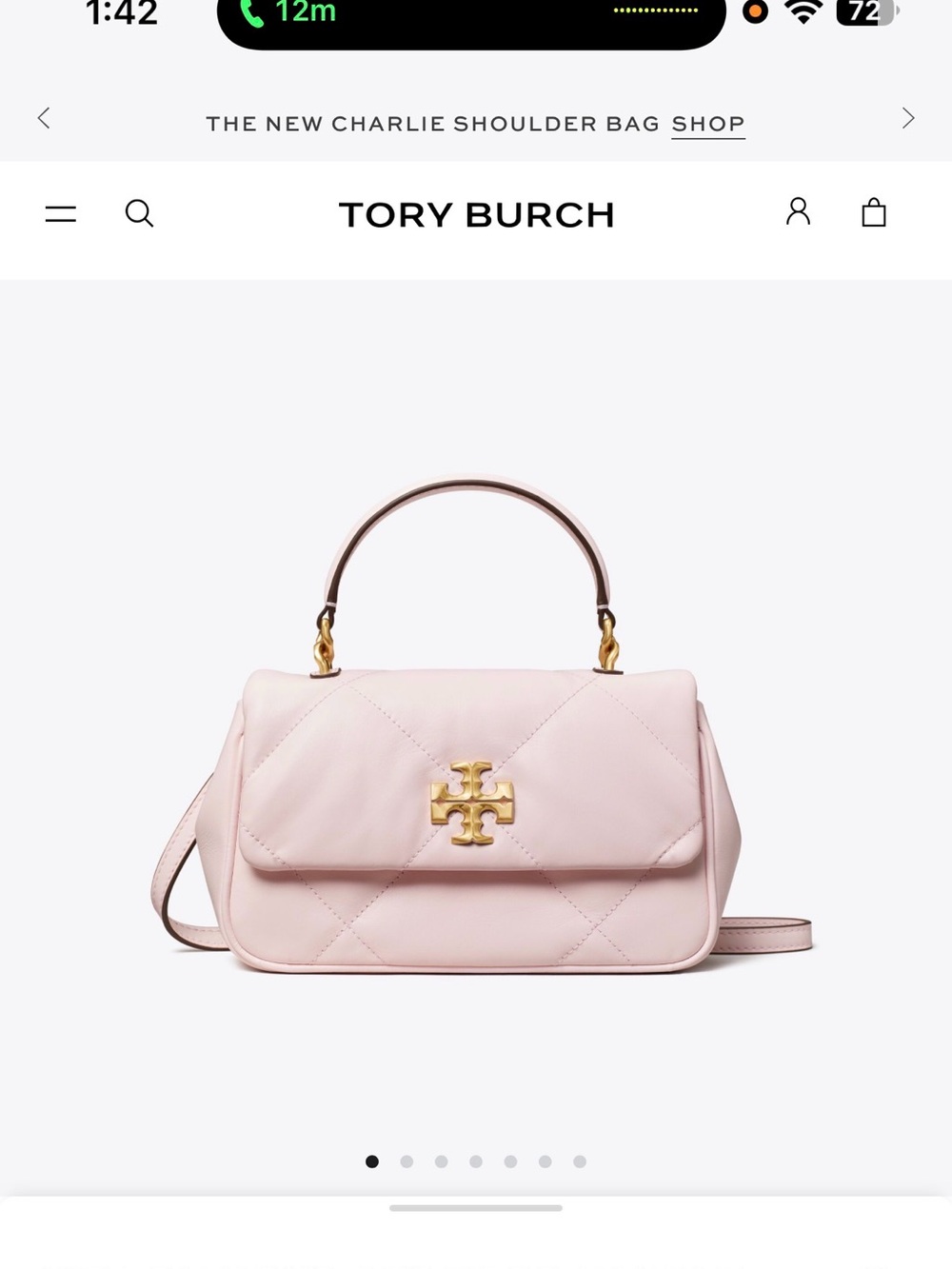 Tory Burch Kira Pale Pink Quilted Top-Handle Mini Bag with Gold Logo